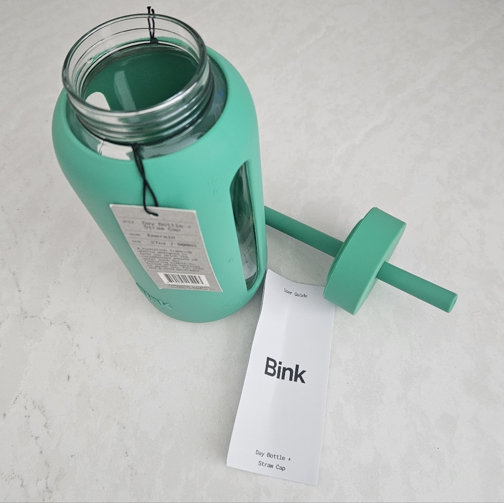 Bink Teal Glass Water Bottle with Straw - Picture 5 of 6